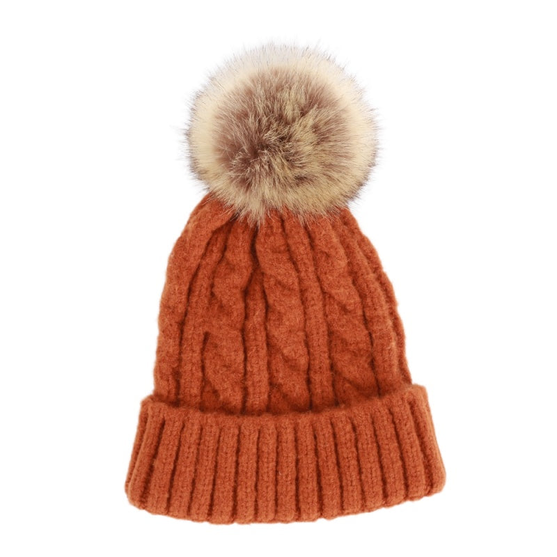 Thickened winter knitted hat with twisted pattern