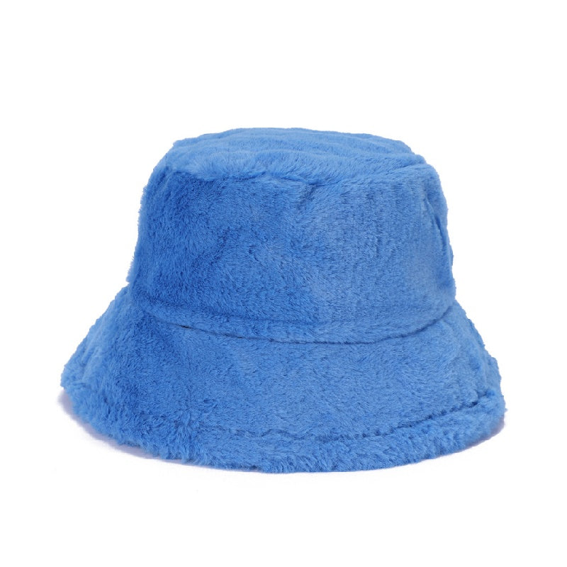 Winter soft plush material bucket hats with multicolor