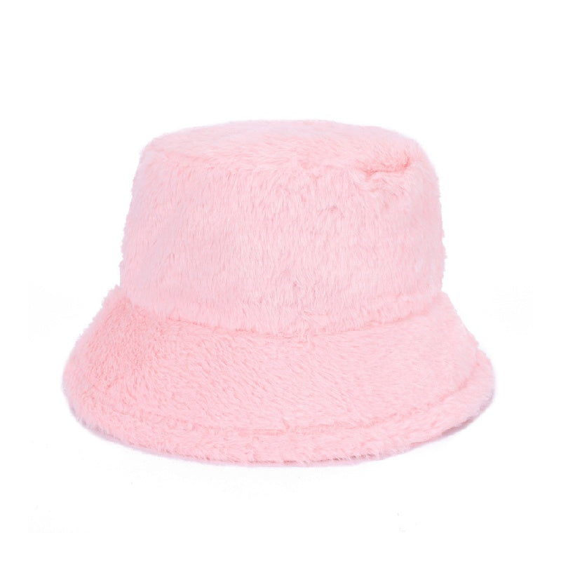 Winter soft plush material bucket hats with multicolor