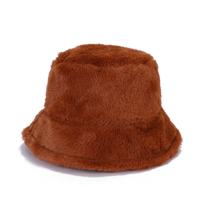 Winter soft plush material bucket hats with multicolor