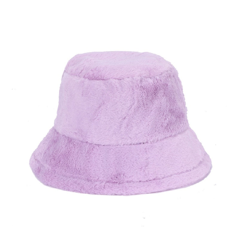Winter soft plush material bucket hats with multicolor