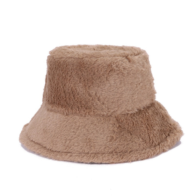 Winter soft plush material bucket hats with multicolor