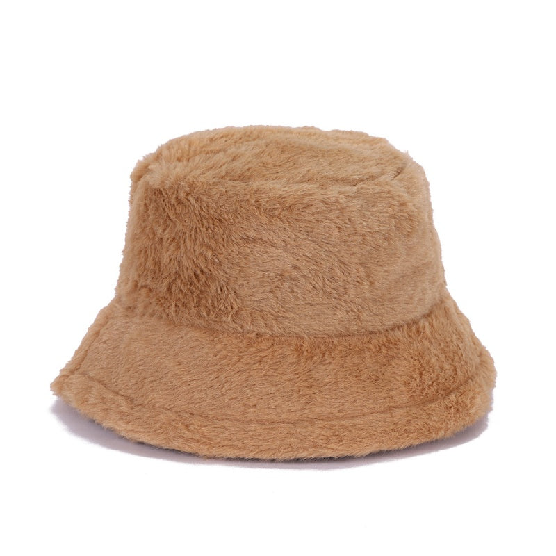 Winter soft plush material bucket hats with multicolor