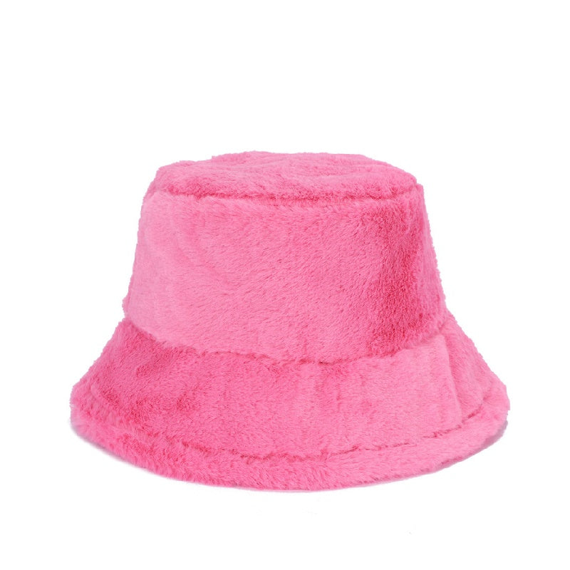 Winter soft plush material bucket hats with multicolor