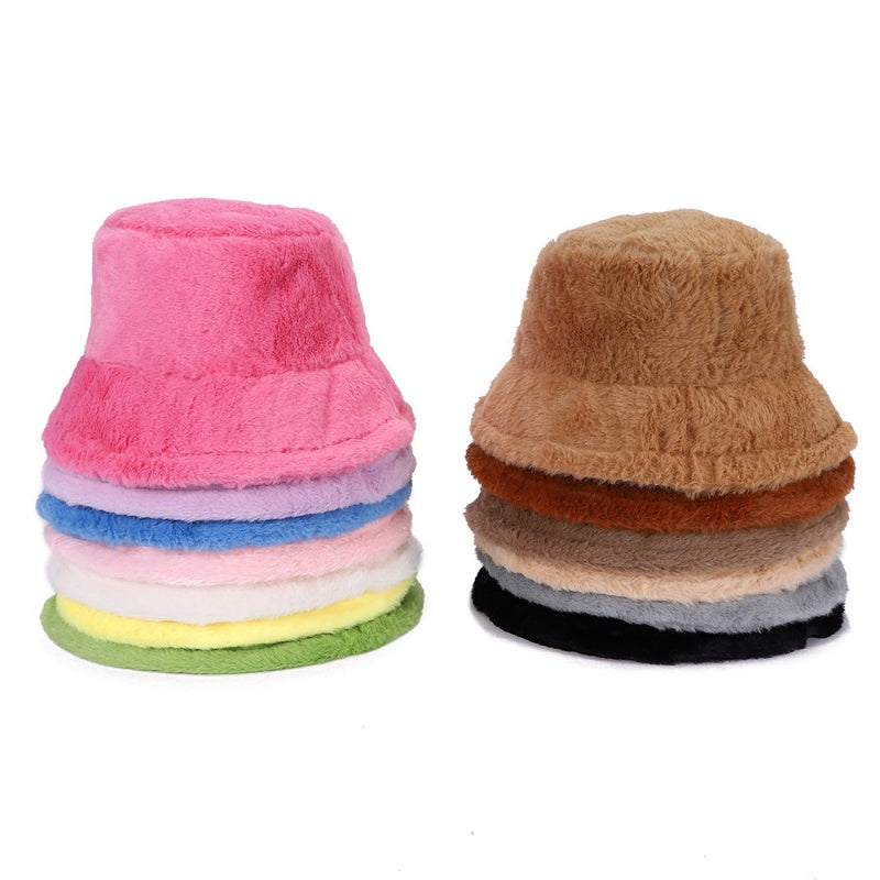 Winter soft plush material bucket hats with multicolor