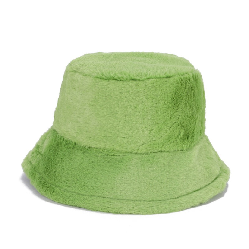 Winter soft plush material bucket hats with multicolor